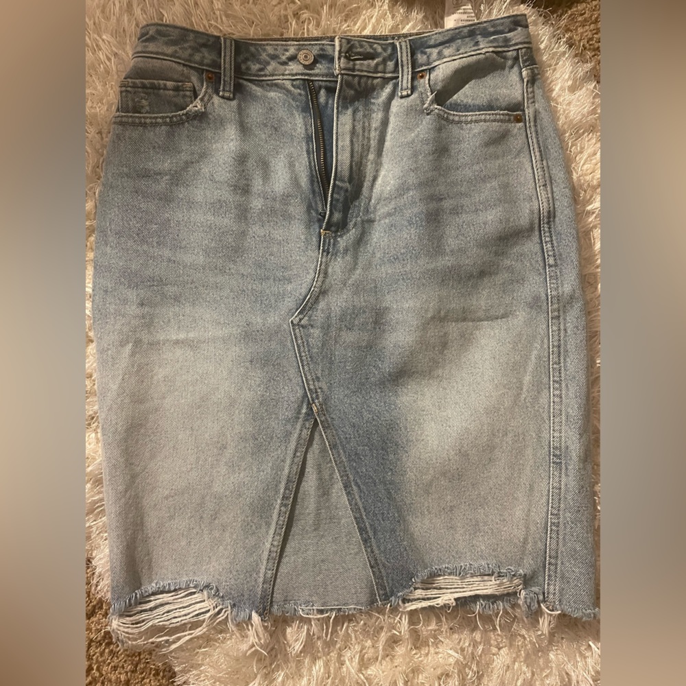 Abercrombie Distressed Light Denim Long Skirt